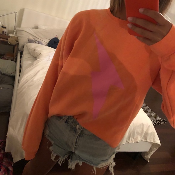 Sweaters - Neon orange lightning bolt crew neck Sweaters - Neon orange lightning bolt crew neck